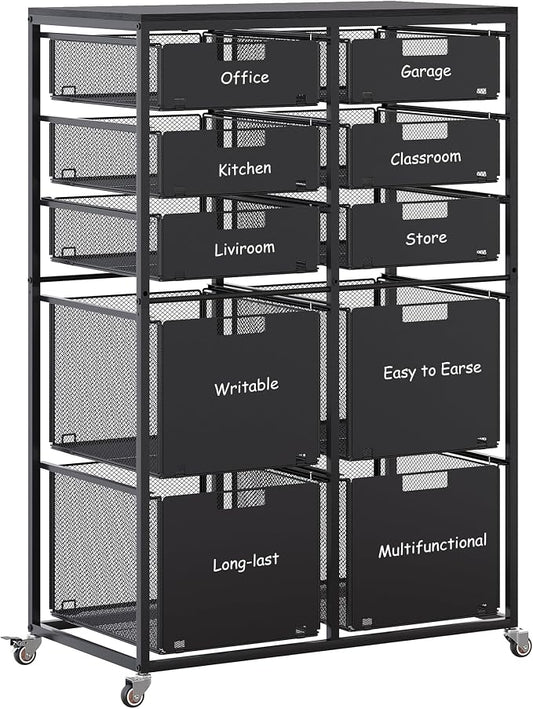 EasyPAG Rolling Storage Cart With 10 Drawers, Metal Craft Organizers And Storage Cart With Wood Tabletop, 30 Lbs Capacity Per Drawer For Home Office Classroom And Dorm, Black
