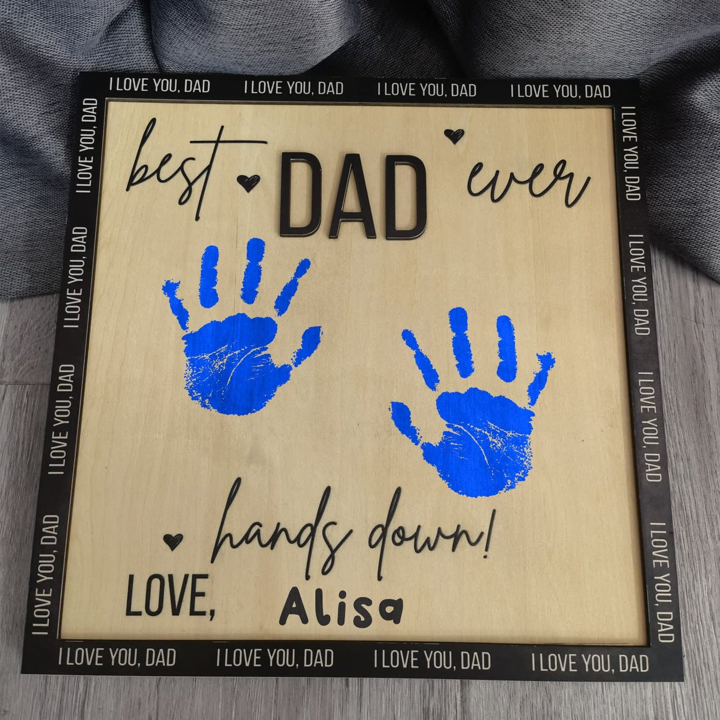 Best Dad Ever Hands Down Sign Personalized Father's Day Gifts Handprint Wooden Plaque from Daughter or Son, Birthday Gifts for Dad, Dad Gifts, Gifts for Dad Who Wants Nothing, Art Sign Home Decoration
