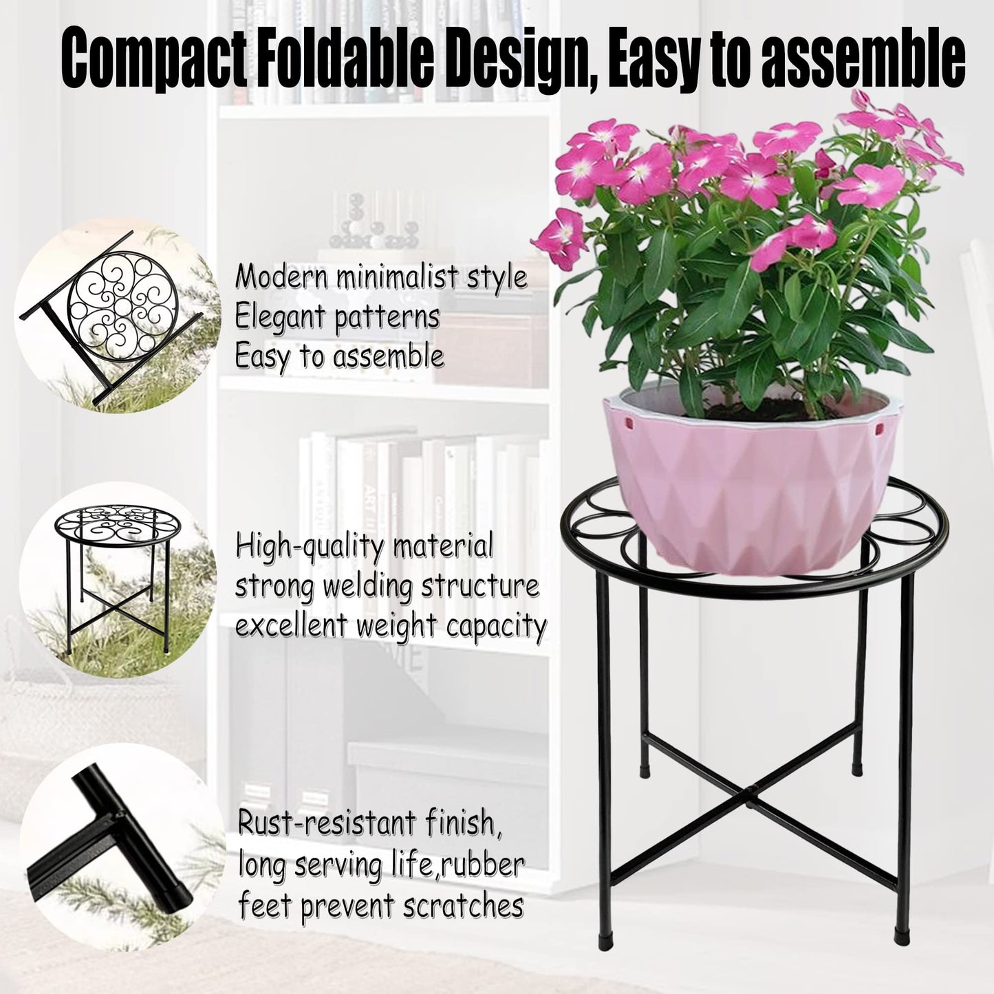 ZEECER Plant Stand, Round Plant Stands Indoor Outdoor, Retro Design 15'' Tall Plant Stand, Rust-proof Coated Metal Plant Pot Stand Flower Stands for Indoor Plants Patio Garden Home Decor Set of 1