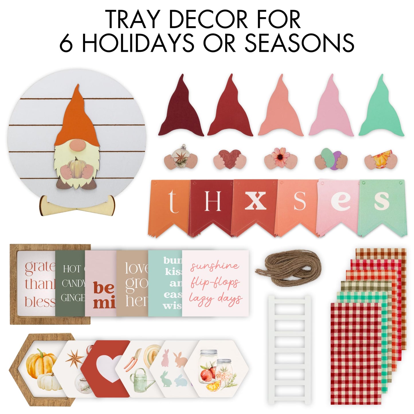Beautiful Tiered Tray Decor Set for Christmas - Interchangeable All Season Decorations Bundle Incl. Spring, Valentines Day & More - Modern Farmhouse Centerpiece for Home & Kitchen Decor
