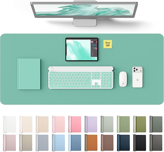 YSAGi Leather Desk Protector, Office Mat, Large Mouse Mat, Non-Slip PU Leather Blotter, Laptop Desk Mat, Waterproof Writing Pad for Office and Home(Green-Blue, 42" x 17.2")