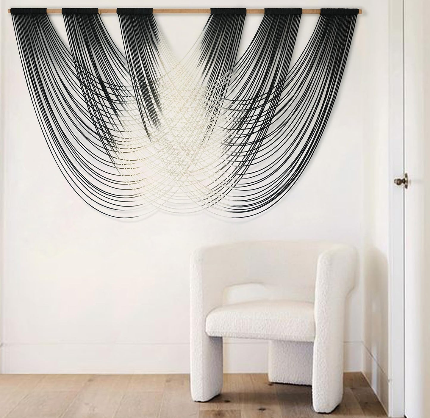 Jakalin Macrame Wall Hanging Black And White Dip Dyed Large Fiber Wall Art Macrame Wall Decor Boho Bedroom Living Room Wall Decor,59" W x 33" L