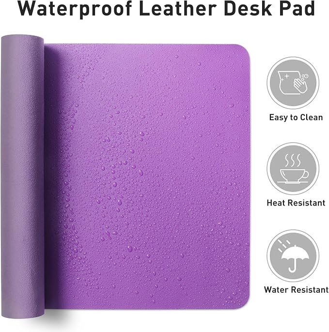 Aothia Faux Leather Desk Mat - Non-Slip PU Leather Desk Blotter, Waterproof Writing Surface, Large Desk Pad for Office & Home (Iris Violet, 55" x 17")