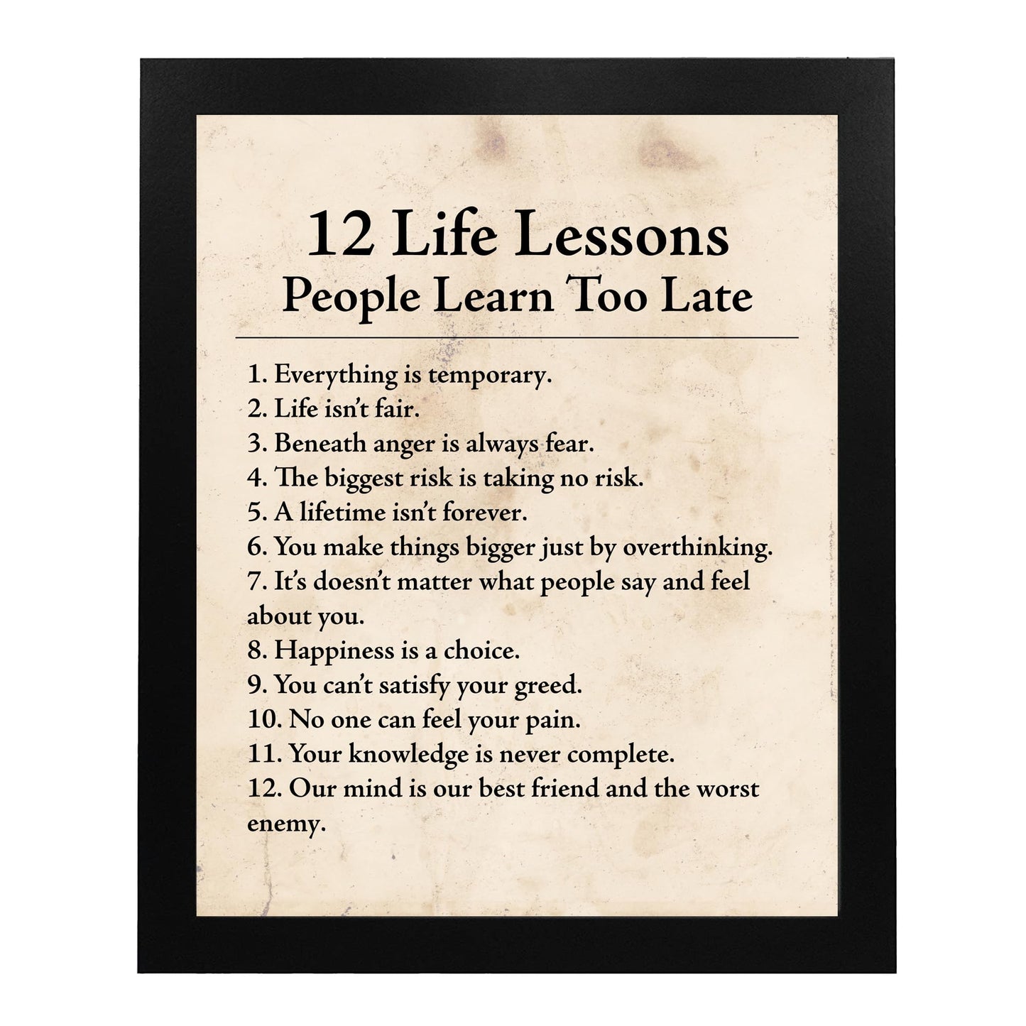 AMERICAN LUXURY GIFTS 12 Life Lessons - Inspirational Typography Wall Art - Motivational Decor for Office, Classroom & Home - 8x10 Unframed Print