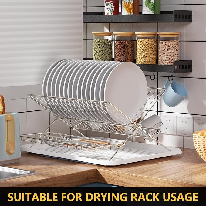 Collapsible Cup Drying Rack, Space Saving Foldable Stainless Steel(304) Mug Holder for Kitchen Counter,Compact 5-Glass Cup Rack Metal 3-Tier Large Capacity
