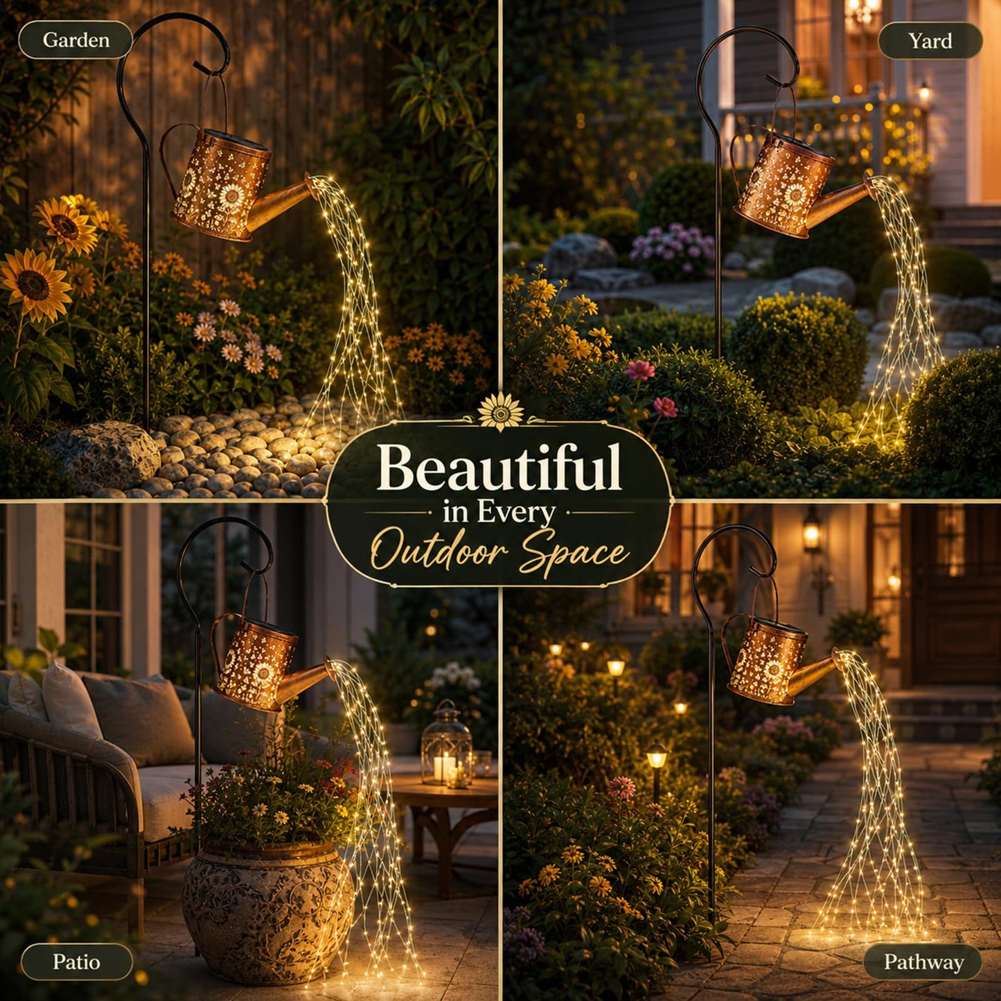 Solar Watering Can Light, Solar Powered Hanging Lantern Landscape Lights, Decorative Garden for Yard Waterproof Garden Decor, Gifts for Mom, Grandma（Sunflower + Bee）