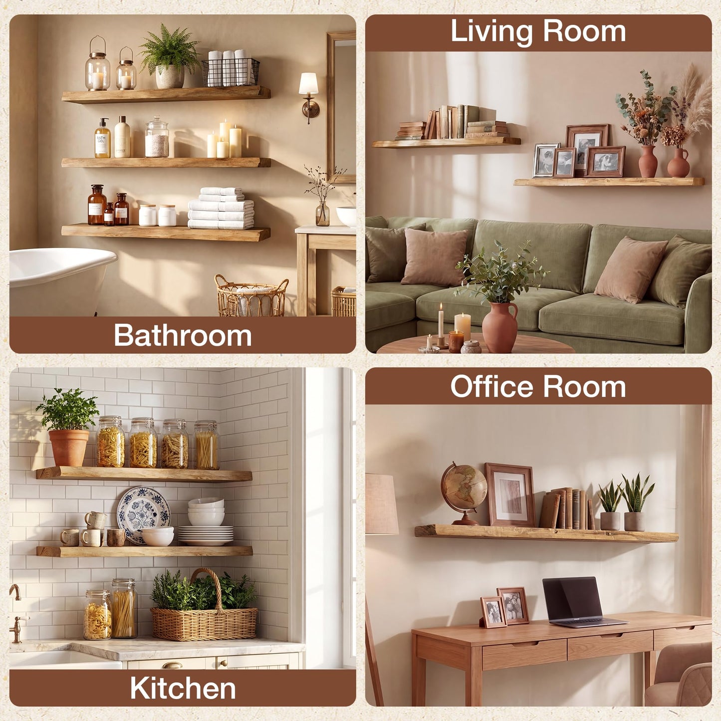 Axeman 36 inch Live Edge Floating Shelves for Wall, 8 Inch Deep Solid Locust Wood Wall Shelves - Rustic Wooden Shelves with Invisible Brackets for Living Room Bedroom Kitchen, Set of 2
