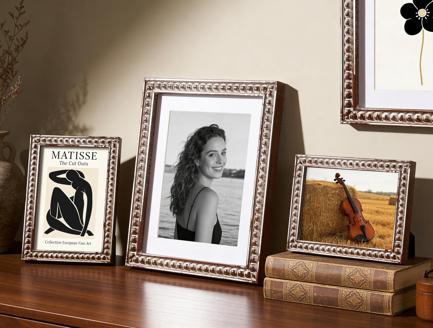 ScandiNest 5x7 Rustic Picture Frame, Decorative Distressed Beaded Detailing, Natural Pine Wood with Real Glass, Matted to 4x6 Photo, Gallery Wall and Tabletop Display, Brown