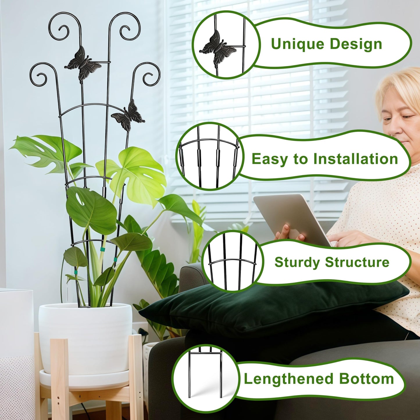 COOMIN 30'' Monstera Plant Support Outdoor, Metal Expandable Plant Supports for Indoor Plants, Garden Monstera Trellis for Climbing Plants Indoor, 4pcs