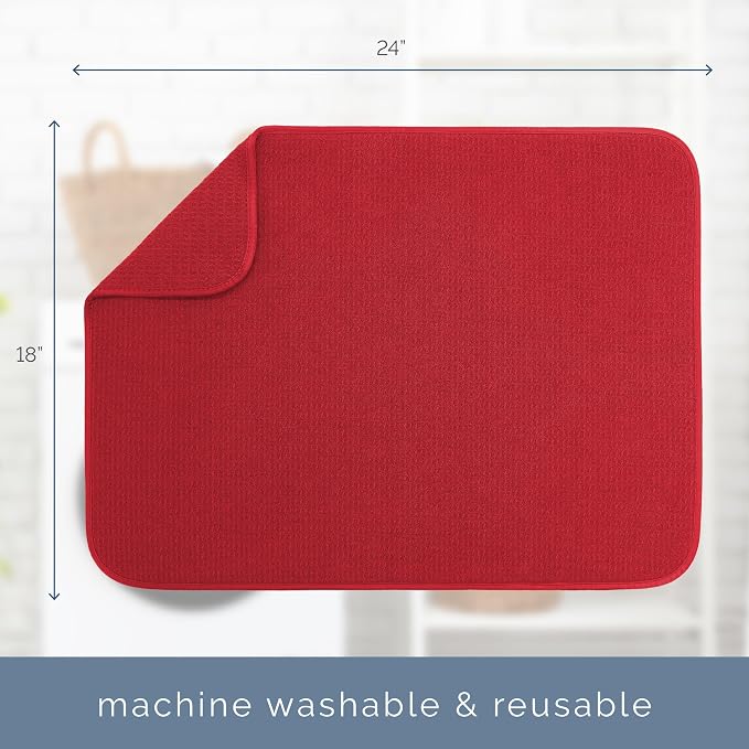 S&T INC. Dish Drying Mat XL, 18” x 24”, Absorbent Microfiber Kitchen Counter Mat, Dish Drying Pad for Dishes, Utensils, Pots and Pans, Extra Large, Red