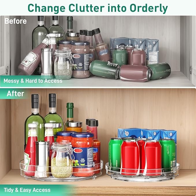 Optish 4 Pack 9.5" Lazy Susan Organizer, Lazy Susan Turntable for Cabinet, Spice Organization for Cabinet, Refrigerator, Pantry, Closet, Countertop, Non-Skid Turntable Organizer, Clear
