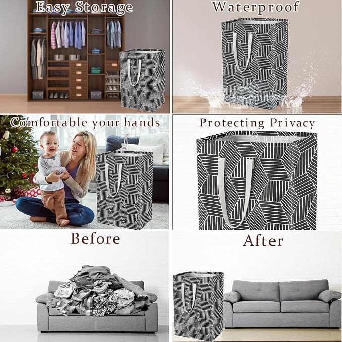 Waterproof Laundry Hamper Collapsible Laundry Basket Leather Handle Laundry Bag Large Clothes Storage Toy Organization for Bathroom Bedroom Laundryroom College Dorms (Heilingxing-001)