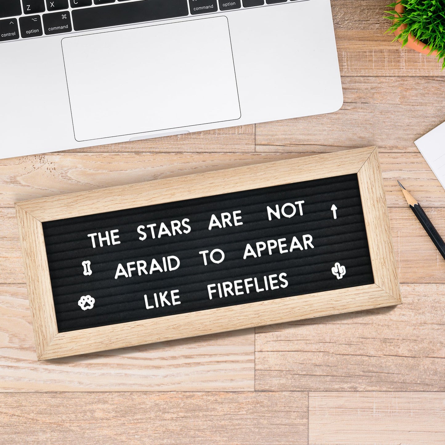 Small Felt Letter Board with 374 Letters, Numbers & Symbols - 12 x 5 inch Mini Changeable Message Board with Wooden Frame Wall Mount Hook (Black)