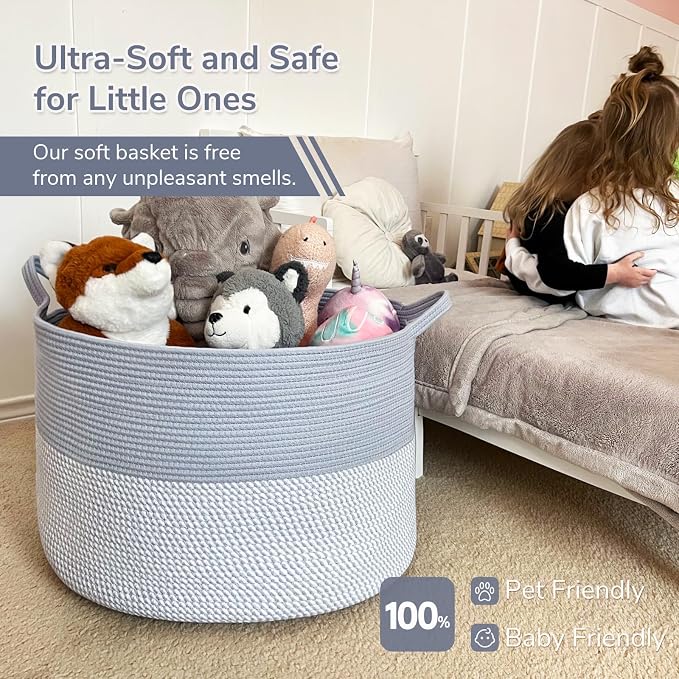 INDRESSME Large Rope Baskets - Organizing Storage, 21.7 x 13.8 Inch, Living Room, Kids, Decorative Nursery, Laundry, Towel, Gift Basket, Blue