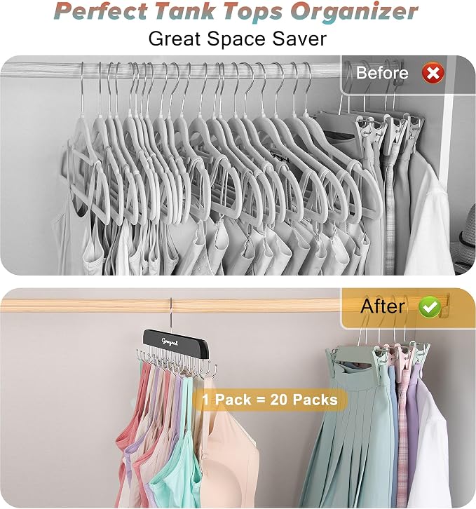 Gomyrod Bra Hanger for Closet, 1 Pack Tank Top Hanger w/20 Hooks Capacity Foldable Wood Space Saving Hangers, 360°Rotating Closet Organizers and Storage for Dorm & Apartment for Bra Scarf Ties(Black)