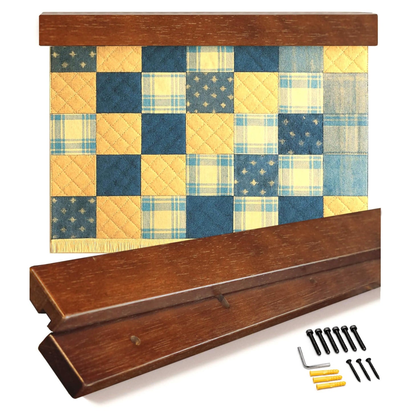 Dacri Home Quilt Hanger for Wall Display - 60 Inch Tapestry Hanger from Premium Teak Wood - Safe Mount Quilt Rack for Heavy Rugs, Tapestries, and Other Wall Hangings (60", Light Wallnut Stain)