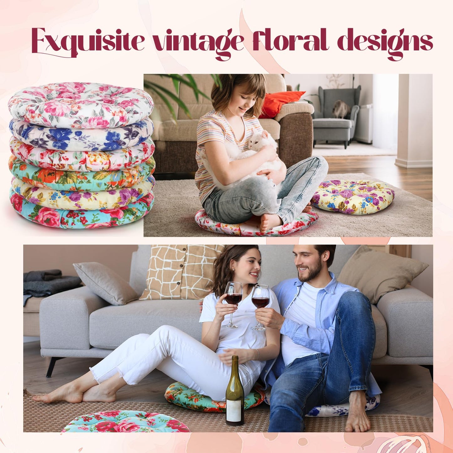 Briwooody 6 Pcs Boho Floor Pillow Cushions Seating 15 x 15 Inches Boho Floor Pillow Round Seat Reading Chair Cushions Yoga Mandala Meditation Pouf for Classroom Home School Playing Supplies