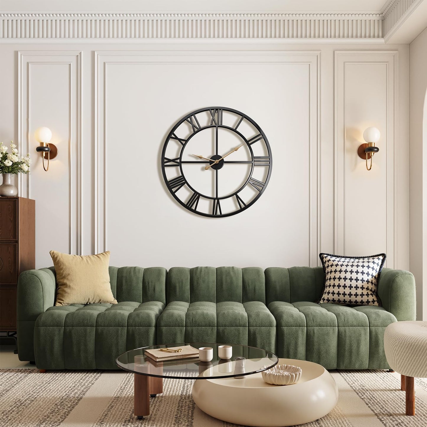 Vantic 32 Inch Large Wall Clock, Roman Numeral Metal Oversized Wall Clocks for Living Room Decor, Bedroom and Kitchen, Completely Silent, Non Ticking, Battery Operated