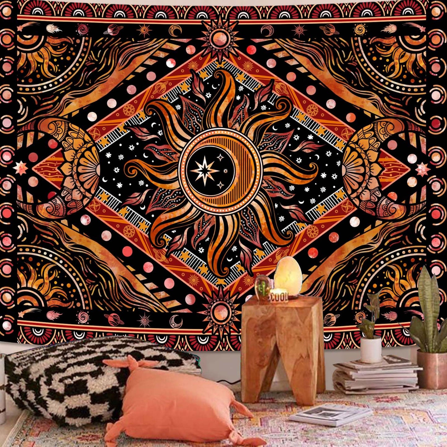 Lunerfex Hippie Sun and Moon Tapestry Bohemian Celestial Tapestries Aesthetic Tapestry for Bedroom and Living Room Decor Sun and Moon 36×48 Inches
