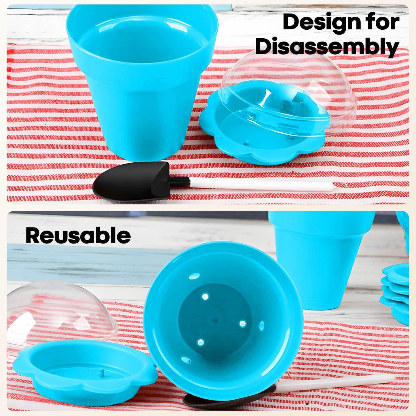 20 Pcs Nursery Pots with Humidity Dome, Cupcake Plant Nursery Pots with Bring A Plate and Shovel, Planting Cups for Seeds for Indoor Gardening and Plant Propagation(Blue)