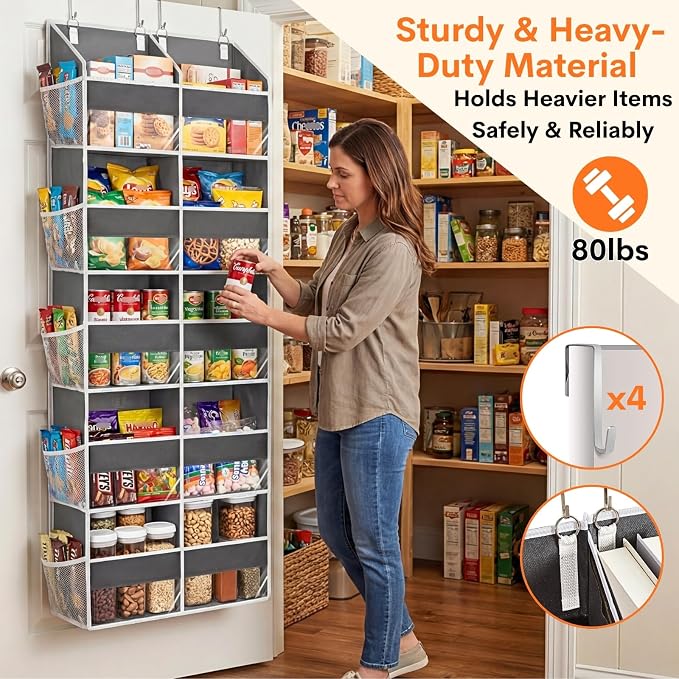 Over the Door Organizer 5 Tiers, Extra Large Behind Door Storage of 10 Compartments, 80 lbs Weight Capacity Over Door Organizer, Door Hanging Organizer for Closet, Diaper Organizer, Room storage