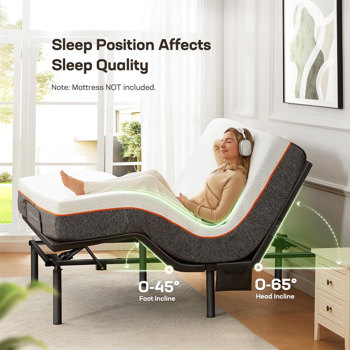 Marsail Queen Adjustable Bed Base Frame, 4 Ports USB A&C Adjustable Bed Base with Under-Bed Nightlight, 3 Minutes Fast Assembly, Wireless Remote Control Adjustable Bed with 4 Height Options