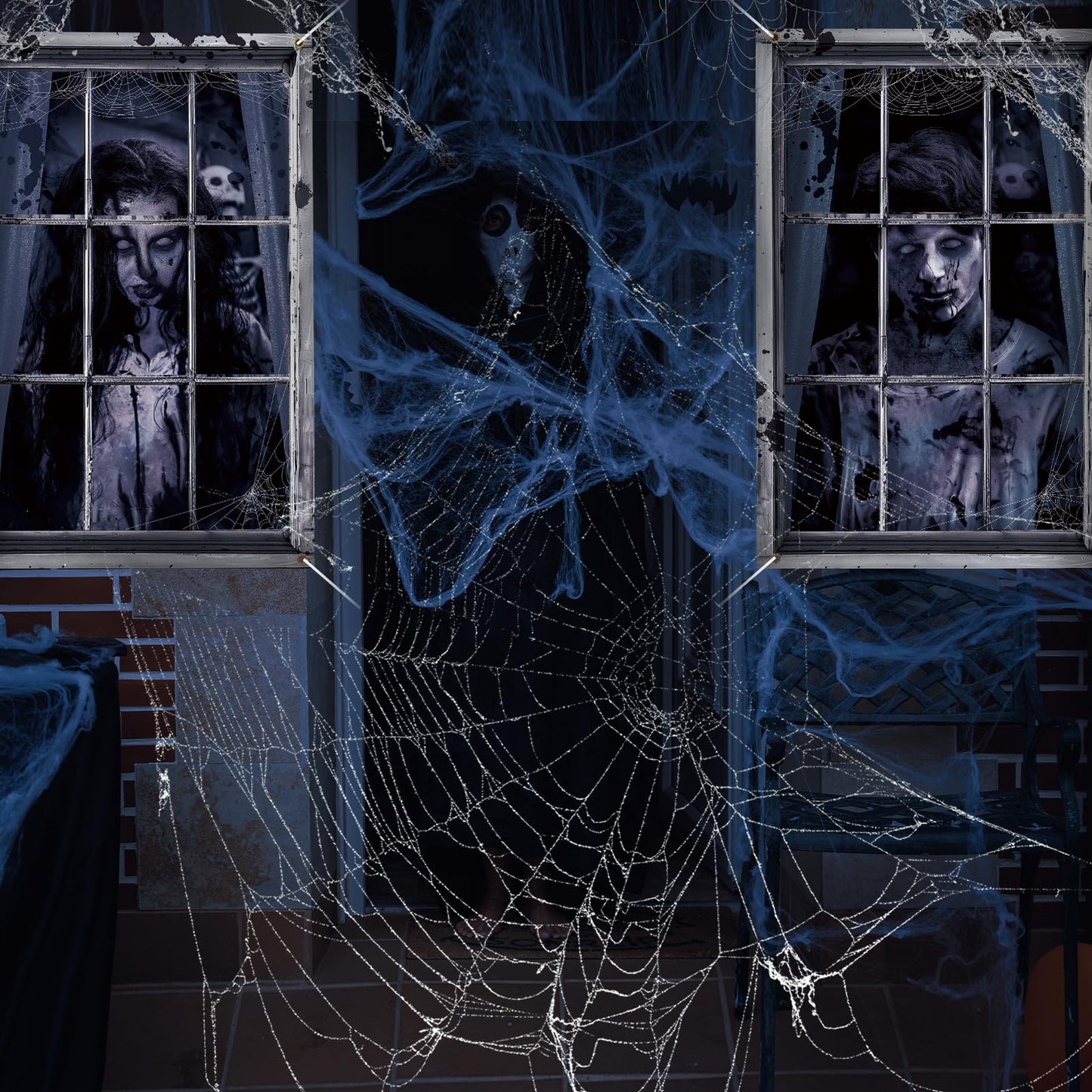 Preboun 2 Pcs Halloween Ghost Window Decoration Scary Halloween Window Silhouette Cover Curtain Poster for Wall Garage Door Home Indoor Outdoor Party Favors