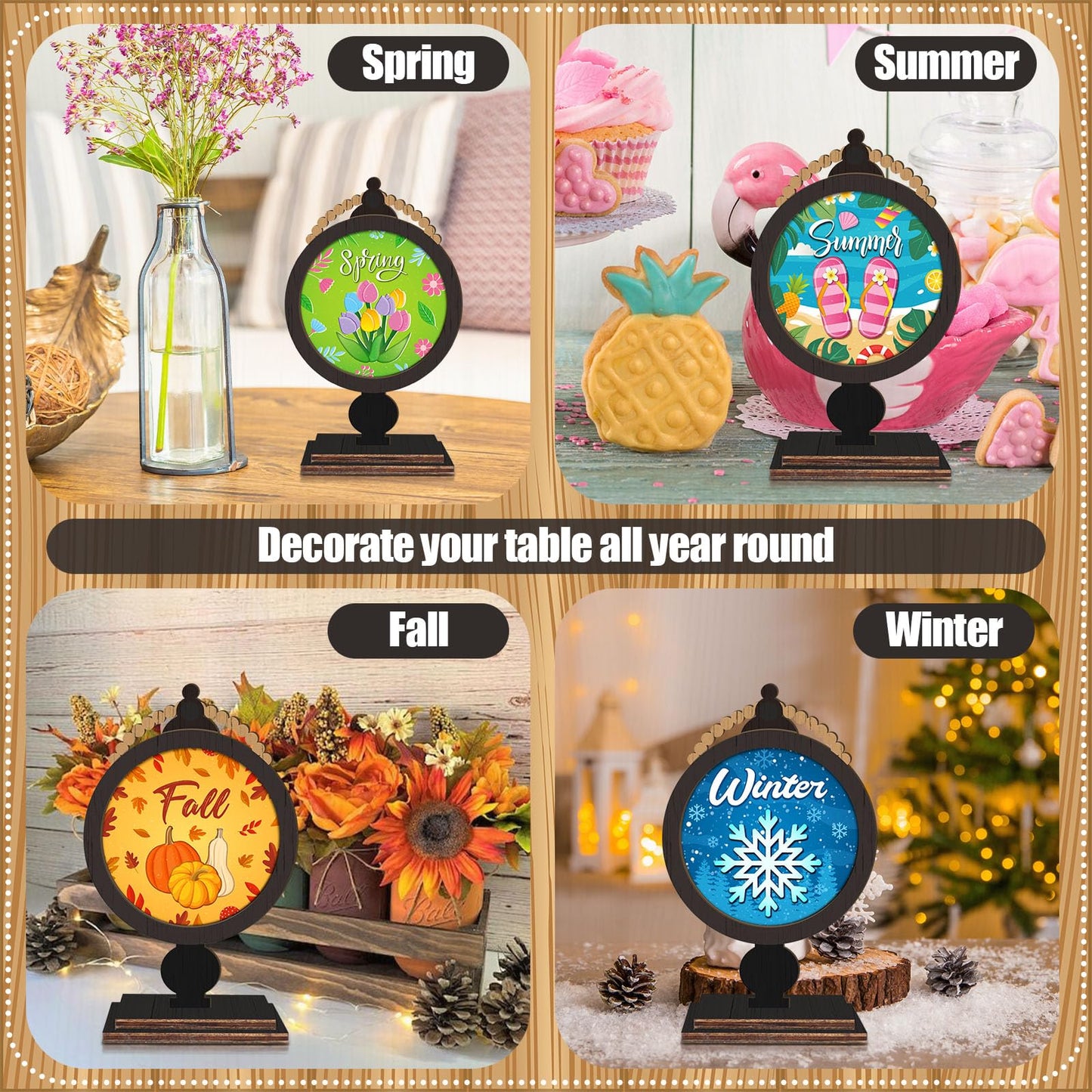 RattanView 21 Pcs Wooden Seasonal Decor Interchangeable Holiday Signs for Tiered Tray Farmhouse Table Centerpiece Mantel Desk All Year Decor for Winter Fall Valentine Home Decoration Gifts