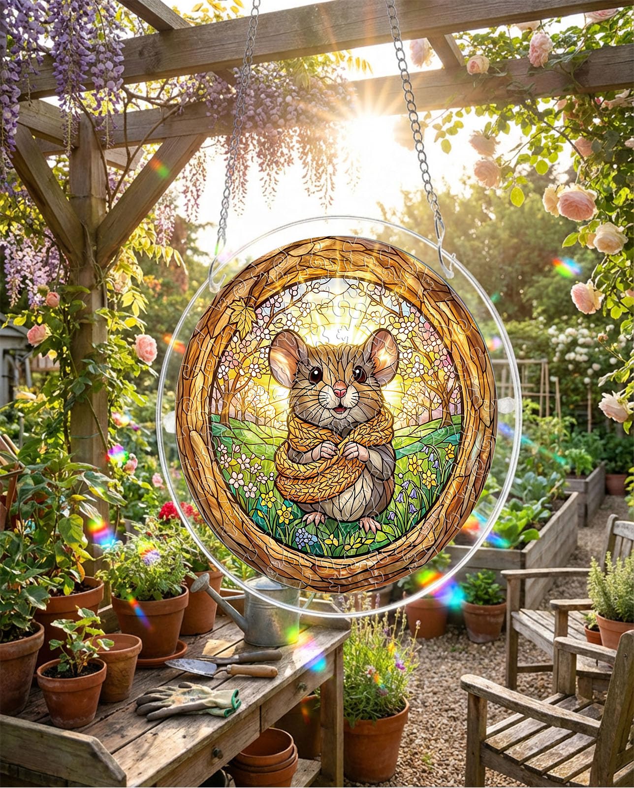 Acrylic Jigsaw Puzzle Suncatcher, 83 Pcs Suncatchers for Windows Hanging, Acrylic Suncatcher Puzzle Kit for Adults, Unique Mothers Day Birthday Gift for Mom Grandma(Spring Mouse-S)