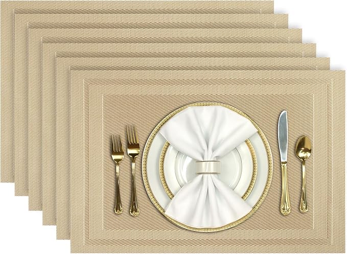 Aofmee Placemats Set of 6, Washable PVC Place Mats, Heat Resistant Non-Slip Table Mats, Woven Vinyl Plastic Placemats for Dining Table Decor, Stain Resistant Kitchen Table Placemats, Easy to Clean