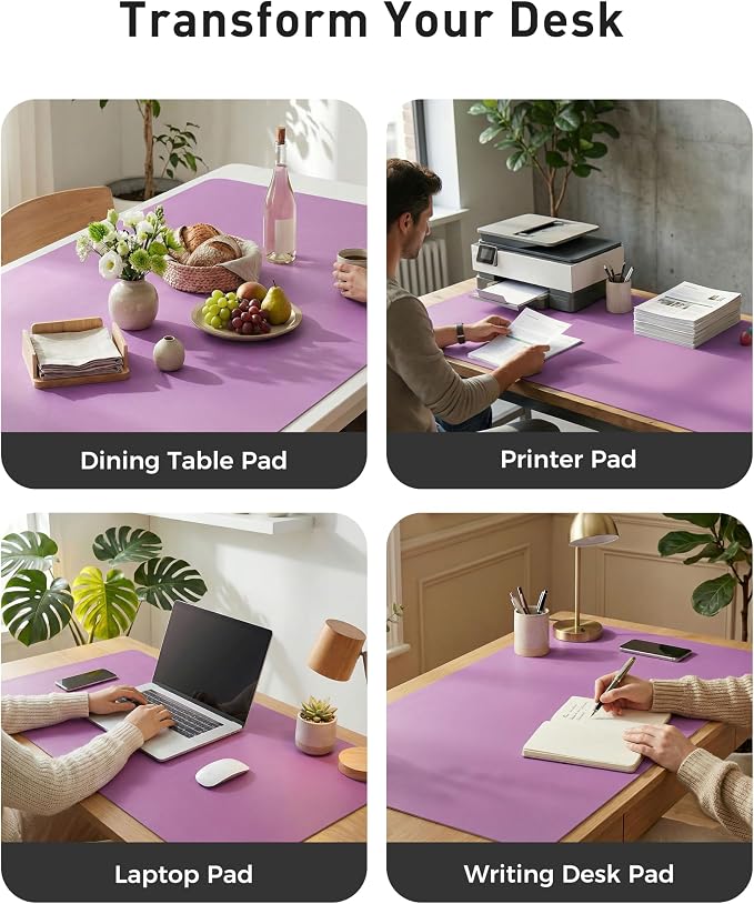 Aothia Faux Leather Desk Mat - Large Mouse Pad, Non-Slip PU Leather Blotter, Waterproof Writing Surface for Office and Home (Iris Violet, 40" x 24")