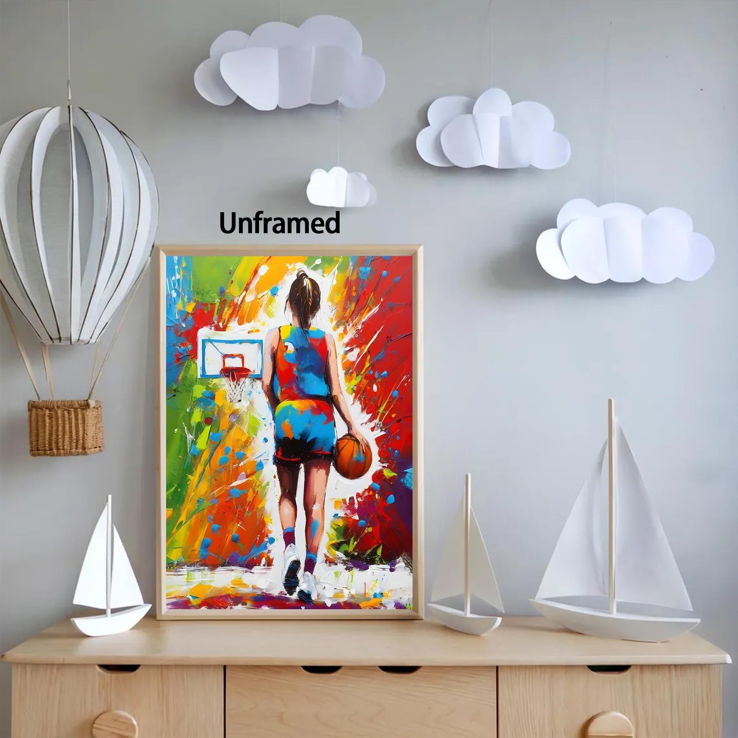 Frimeeme Basketball Wall Art Prints Posters,Basketball Posters For Girl Bedroom,Graffiti Wall Art for Girls Bedroom Print - 4pcs 8x10in Unframed