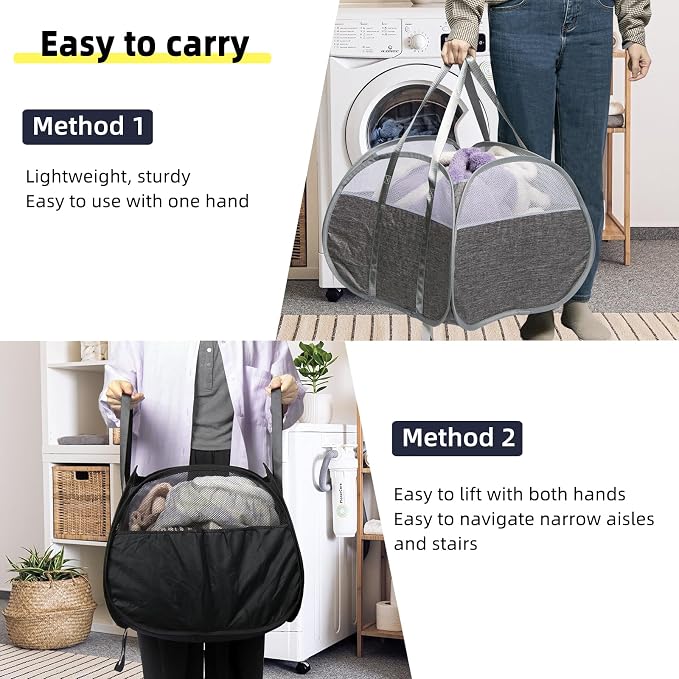 Collapsible Laundry Basket, 90L Foldable Pop-up Laundry Hamper with Reinforced Handles, Tear Proof Mesh Dirty Clothes Hamper for Laundry (Gray)