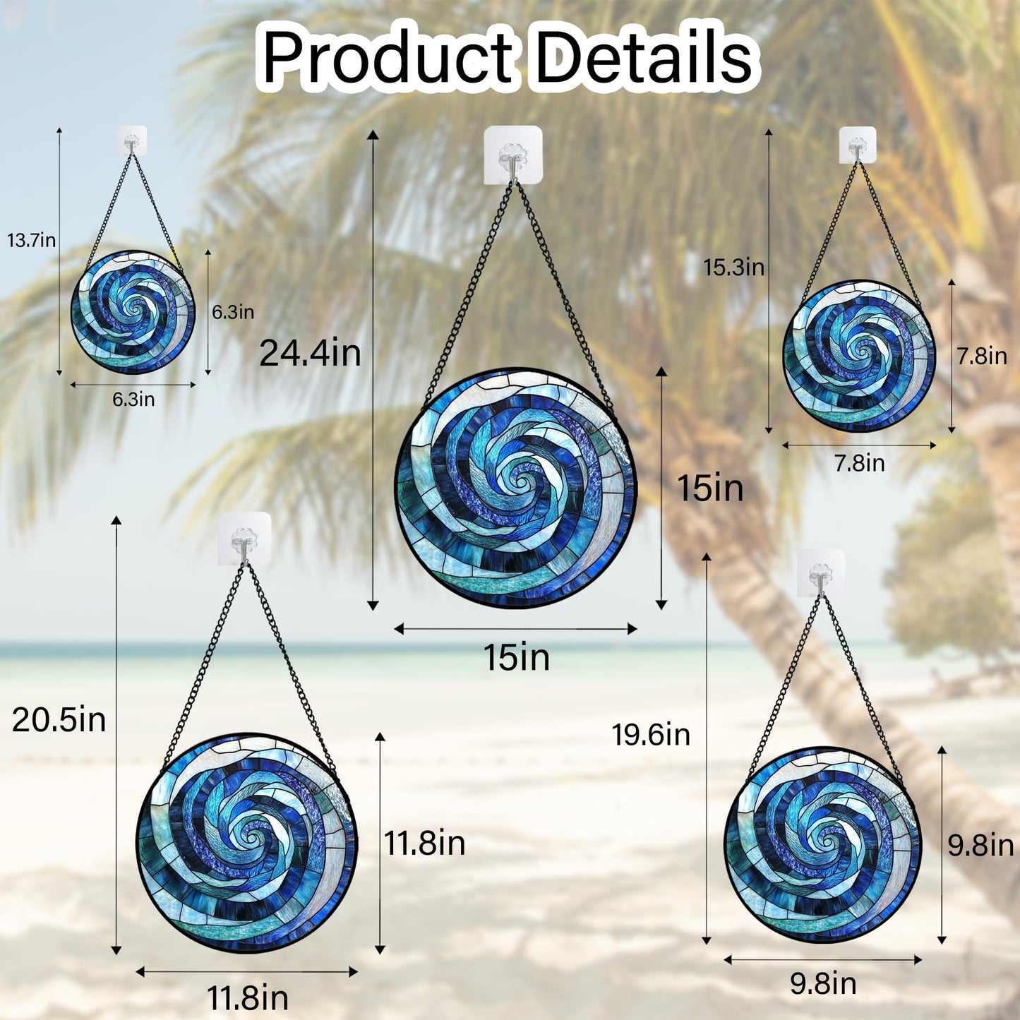 CRISGIF Stained Glass Window Hanging - Blue Abstract Swirl Suncatcher for Doors Garden Patio Unique Sun Catchers Decor Christmas Mother's Day Birthday Gifts for Women Men Mom Nana Friend 9.8 in
