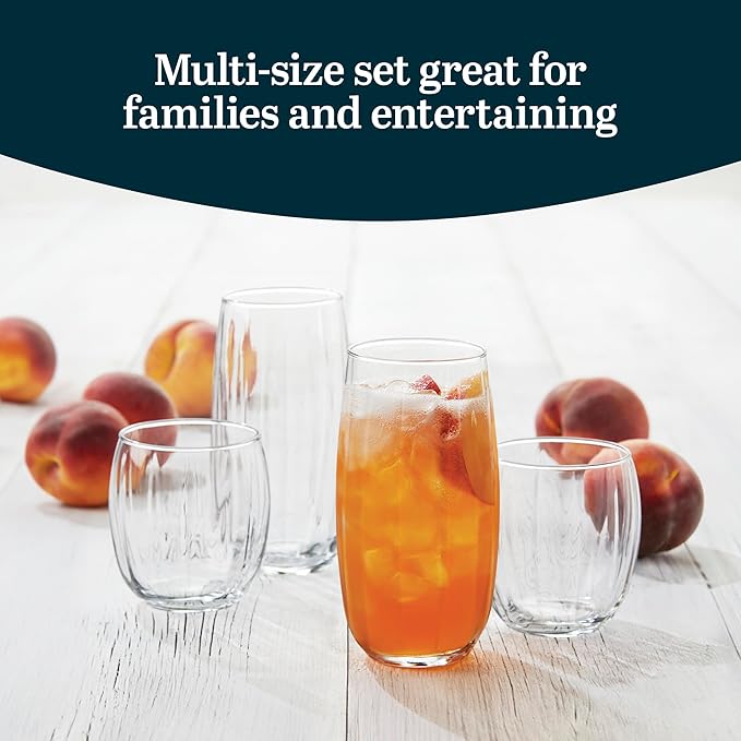 Libbey Samba Rocks and Tumbler Glass Cups Set of 16, All Purpose Everyday Drinking Glasses Set, Dishwasher Safe Modern Glassware Set for Events