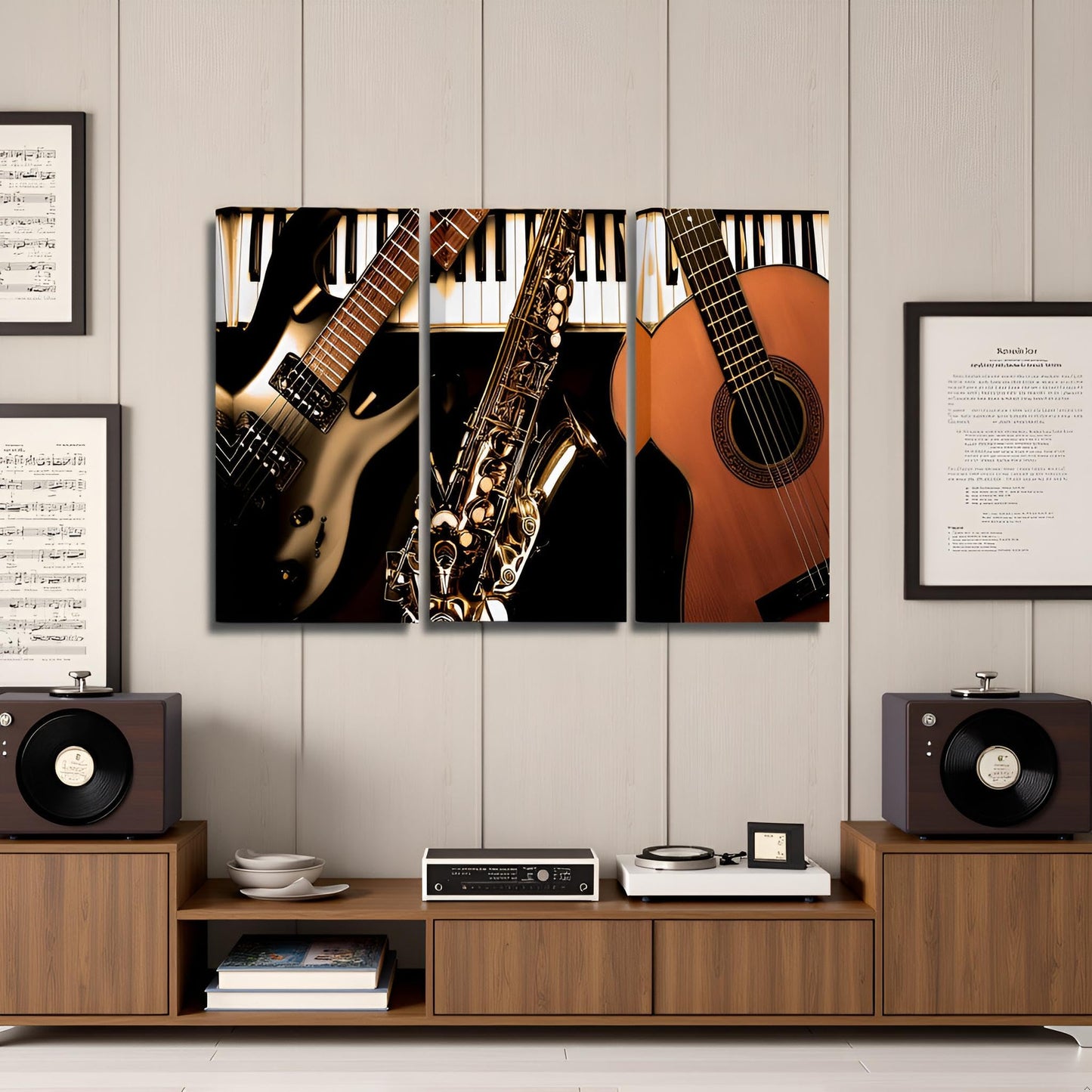 RnnJoile Music Canvas Art Wall Decor Musical Instrument Picture Prints Closeup Piano Guitar Painting Gallery Wrapped Large 16"x32"x3pcs