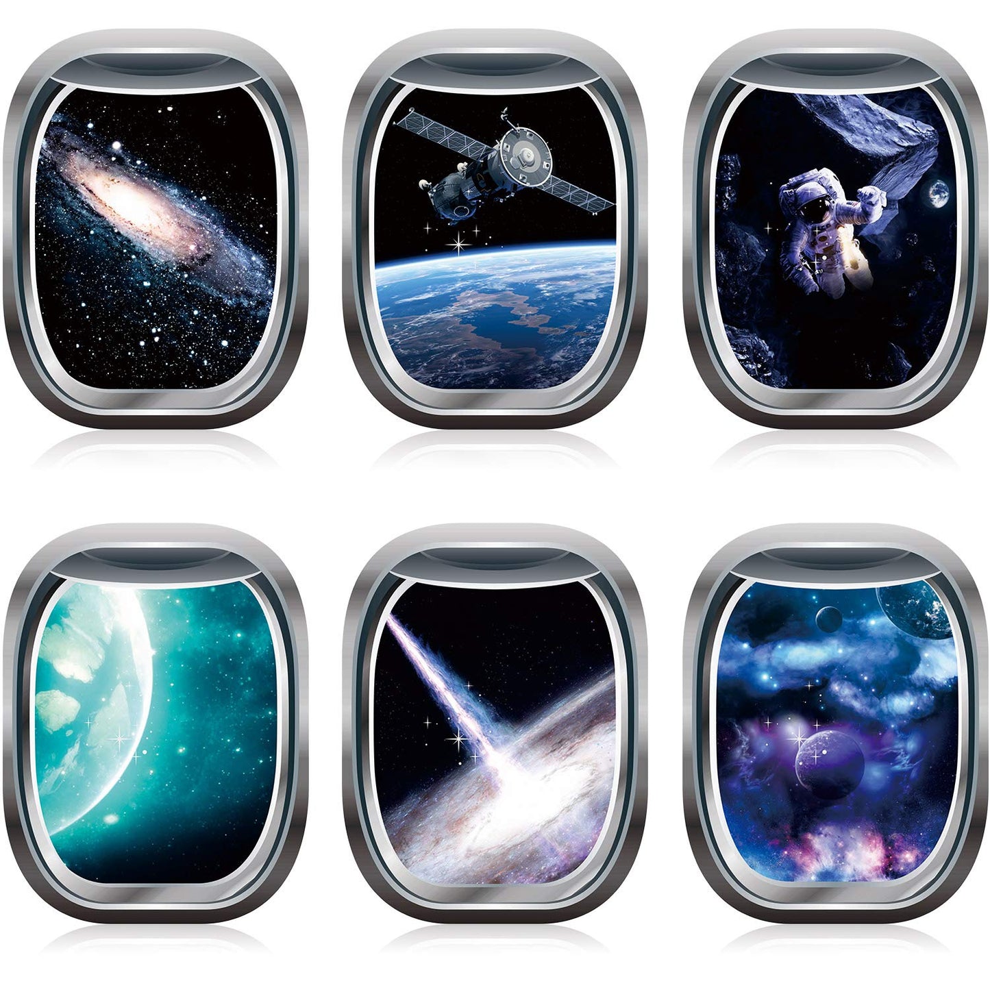 Outus 6 Pieces 3D Space Wall Decals Galaxy Window Stickers for Wall Outer Space Decor Capsule Spacecraft Astronaut Mural Room Decor for Kids Boys Nursery Bedroom Home Decoration