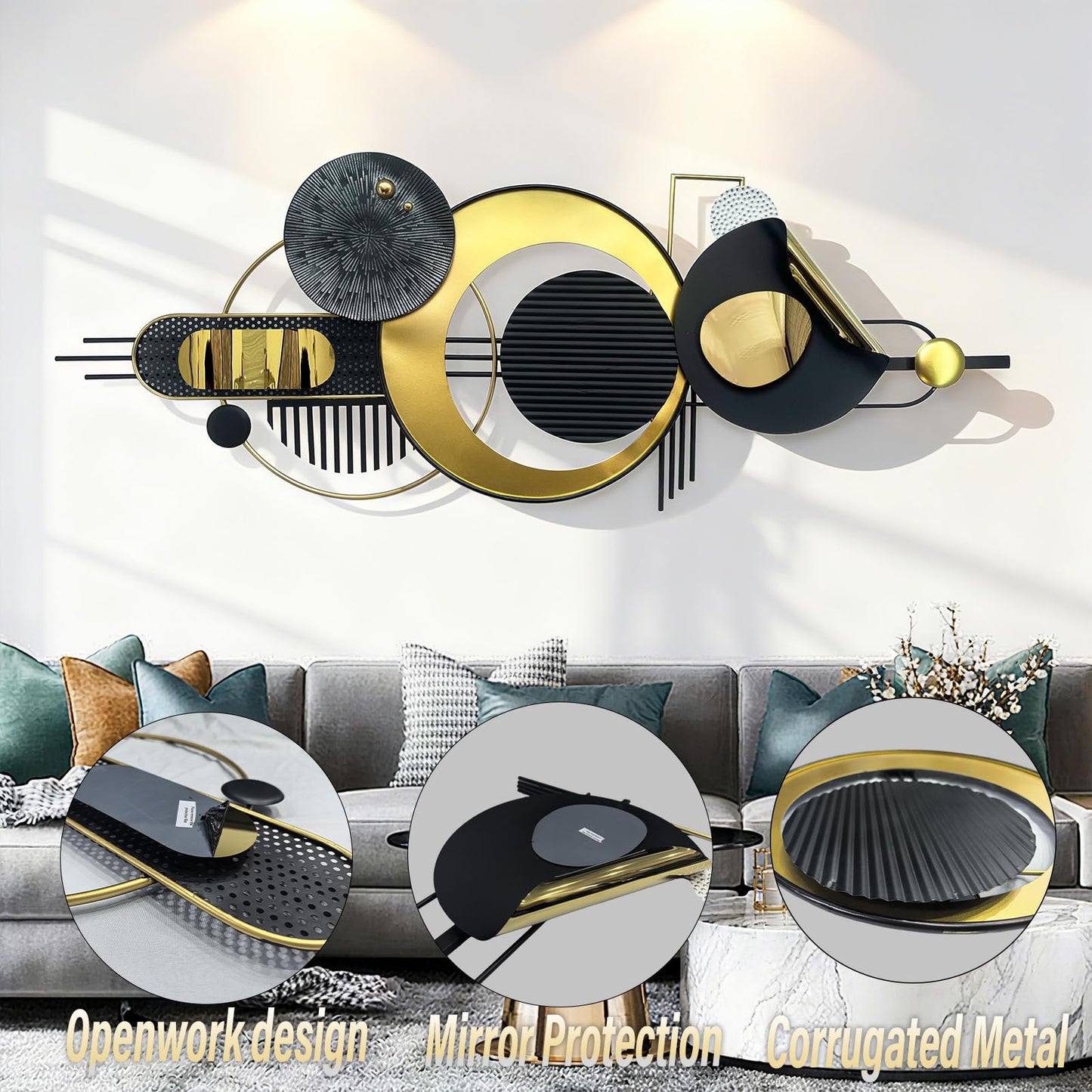 ERMOFAV Metal Wall Art, Abstract Wall Décor Black and White Metal Wall Decor, Large 59×22 In Modern Metal Wall Sculptures Decor for Home, Living Room, Bedroom, Dining Room,Entryway,Kitchen,Office