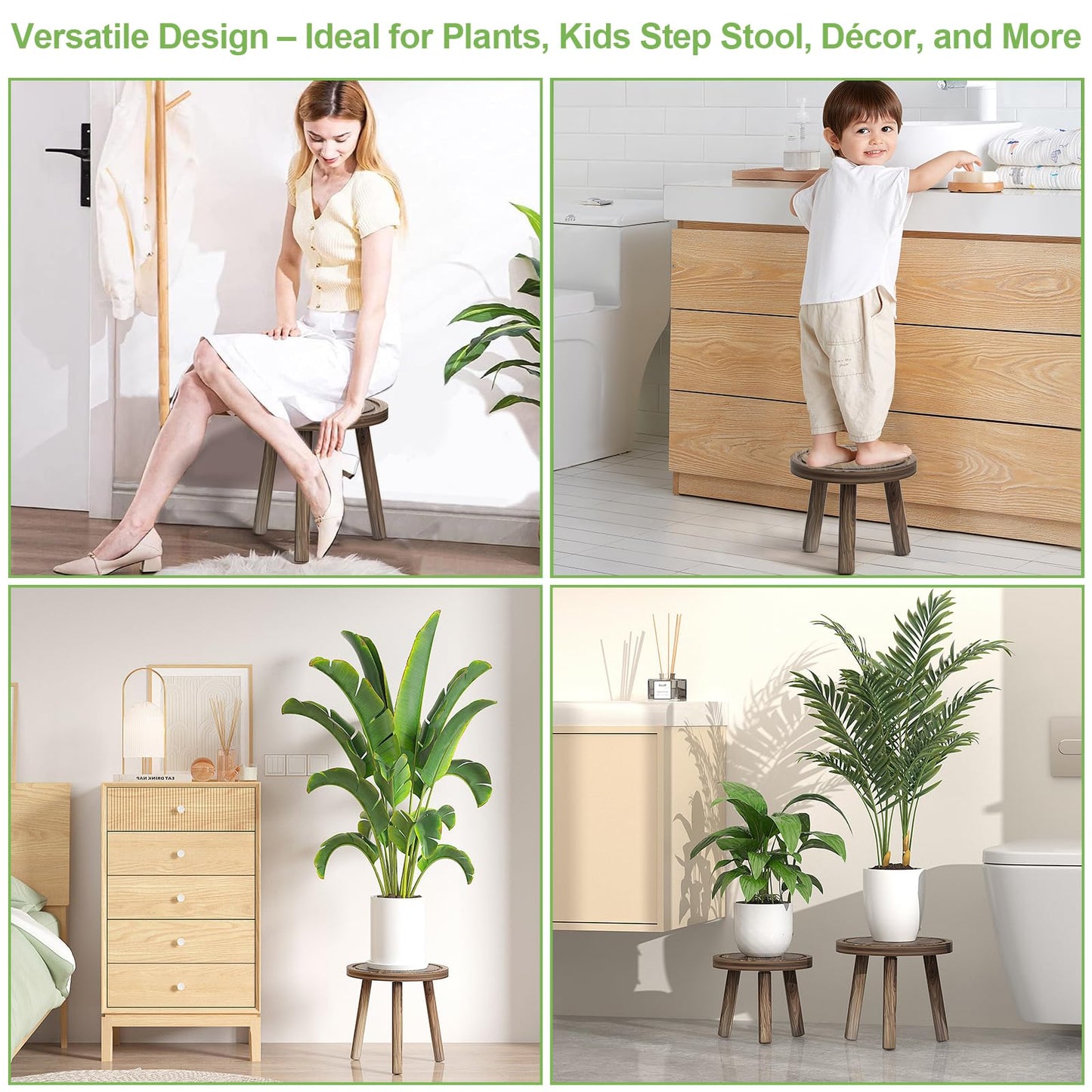 Vecxoty 5-Pack Wood Plant Stands Indoor, Single Plant Stand for 6-12 Inch Pots, Mid-Century Modern Plant Stool, Tall Plant Stand for Large Plants for Living Room, Balcony, Office (Dark Brown)