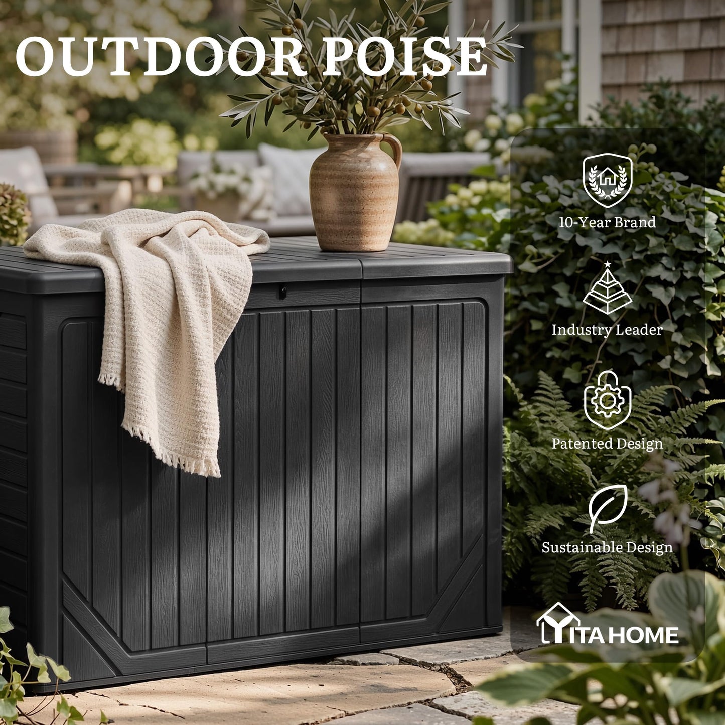 YITAHOME XXL 230 Gallon Extra Large Outdoor Deck Box, Lockable Resin Double-Wall Storage Box and Waterproof Patio Furniture Bin for Garden Tools & Pool Accessories, Black