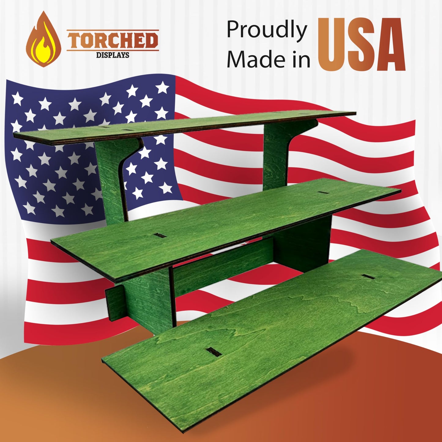 3-Tier Straight Retail Table Display Stand with Shelves for Products | 3 Step Straight Display Rack for Counter Top, Craft Shows, Farmers Market, Trade Shows, Pop ups, Soap Display, Candles (Green)
