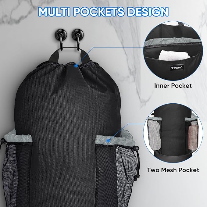 BALEINE 2PK 120L Laundry Bag Backpack, 900D Oxford Fabric Large Travel Laundry Bags with Shoulder Straps and 2 Mesh Pockets for College Dorm, Apartment, Laundromat (Black, 120L)