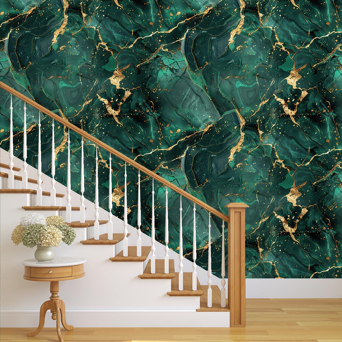 COKCOKR Emerald Gold Marble Art Wallpaper 17.71"x118.1"Vinyl Waterproof Removable Self Adhesive Contact Paper Aesthetic Wallpaper for Bathroom Countertops, Kitchen, Bedroom Background Walls