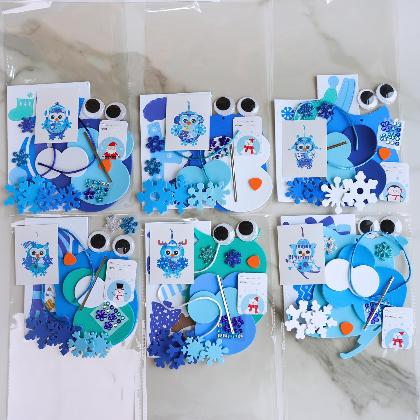 Winlyn 24 Sets Winter Craft Kits Christmas Crafts DIY Snowflake Owl Ornaments Decorations Craft Kit Festive Foam Stickers Winter Arts and Crafts for Kids Holiday Home Classroom Activities Party Favors