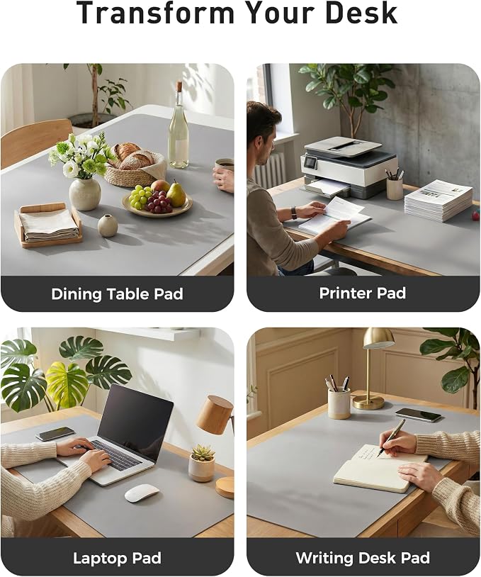 Aothia Faux Leather Desk Mat - Large Mouse Pad, Non-Slip PU Leather Blotter, Waterproof Writing Surface for Office and Home (Light Grey, 42" x 17")