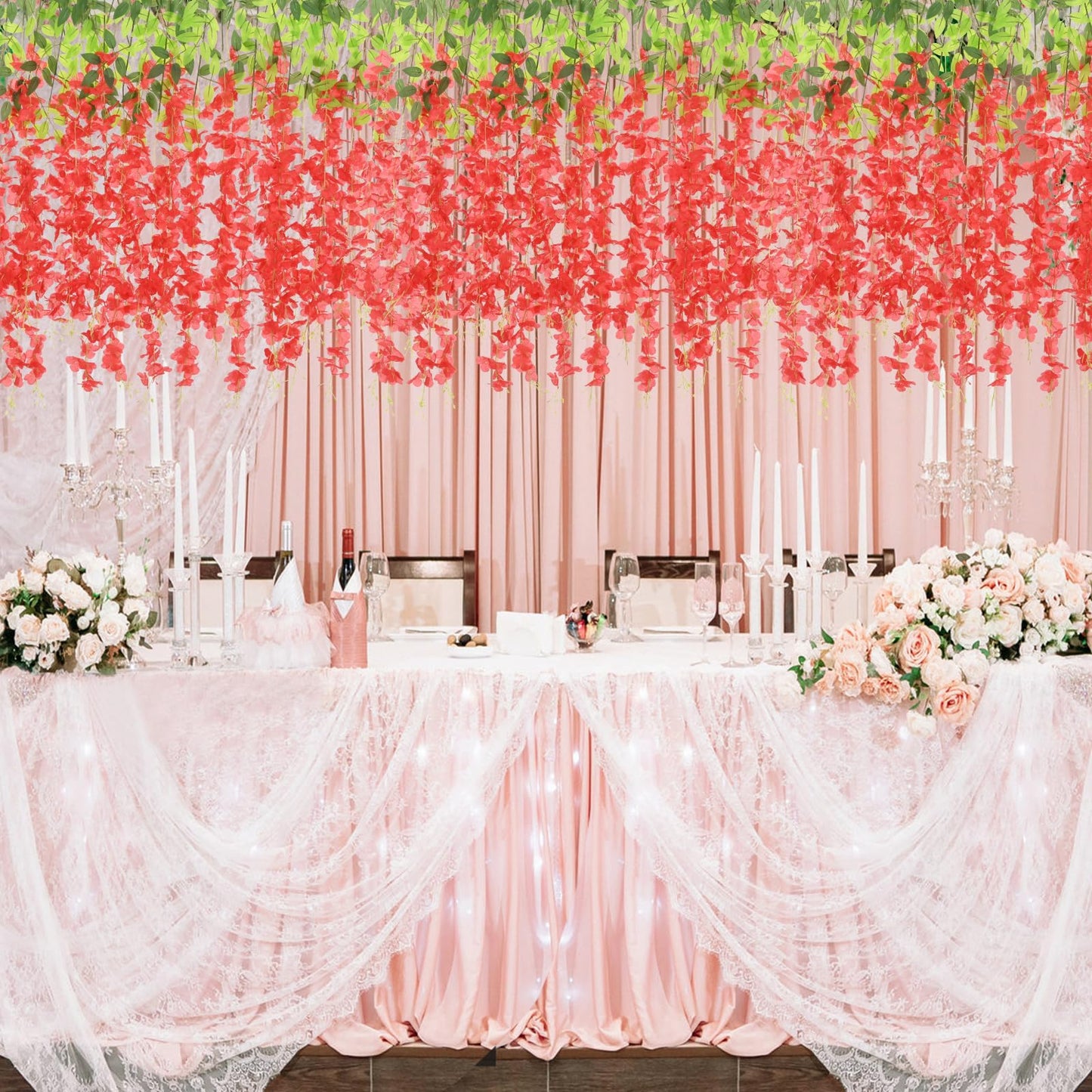 BLEUM CADE Artificial Wisteria Hanging Flowers, 10 Pcs Red, 3.6Ft/Pcs, Decorative Plant Garland for Home, Wedding, Party Decorations
