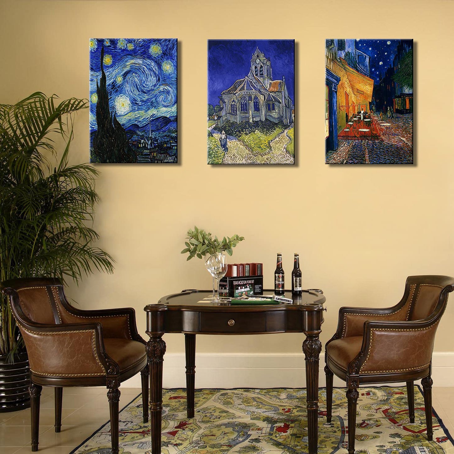 Vincent Van Gogh Canvas Wall Art Paintings, Famous Starry Night Picture Prints for Decor Classic Cafe Terrace At Night Artwork Reproduction Poster for Bedroom Living Room Office 12"x16"x3 Piece
