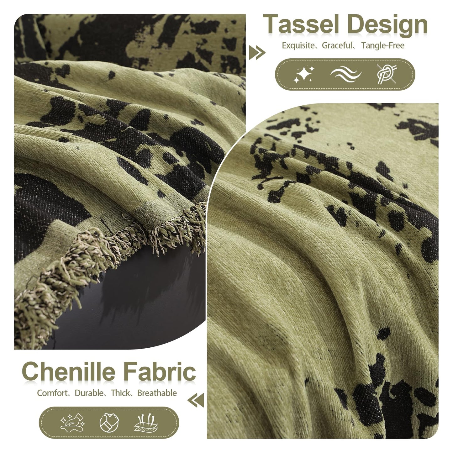 HANDONTIME Abstract Couch Cover for Dogs Green and Black Couch Cover Blanket for 2 Cushion Sofa Modern Aesthetics Sofa Covers Washable Pet Friendly Chenille Pet Protector Furniture Covers, 71" X 118"