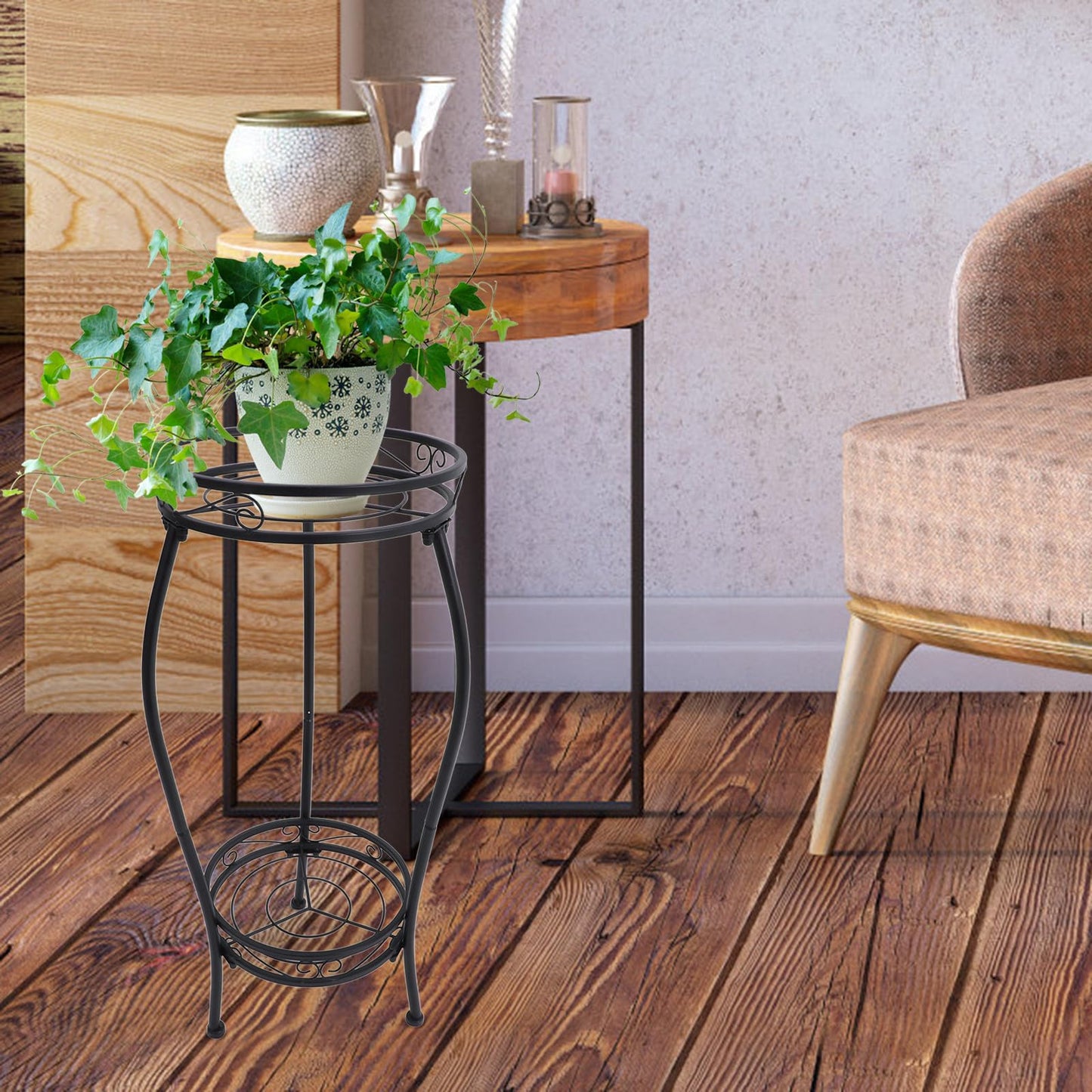 BESTonZON Iron Plant Stand Flower Pot Stool Multi-Layer Rack 30X30X68Cm for Balcony Living Room Corner, Detachable Floor-Standing Holder Suitable for Small and Large Indoor Outdoor Plants