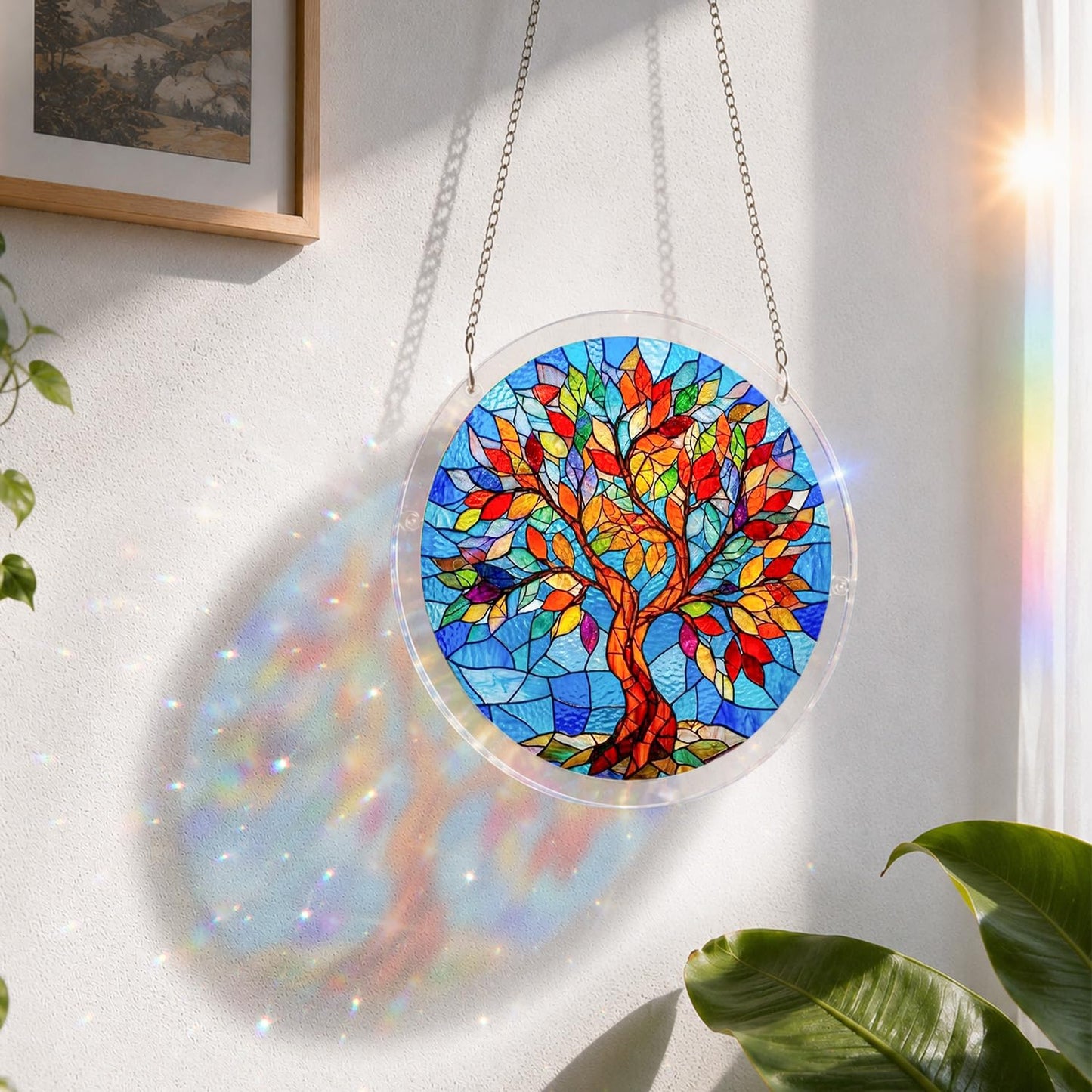 Jollitot Acrylic Puzzle for Adults, Tree of Life Stained Glass Style Acrylic Jigsaw Puzzle Suncatcher Window Hanging, DIY Sun Catcher Puzzle with Unique Irregular Pieces, Home Decor Gift for Women Mom